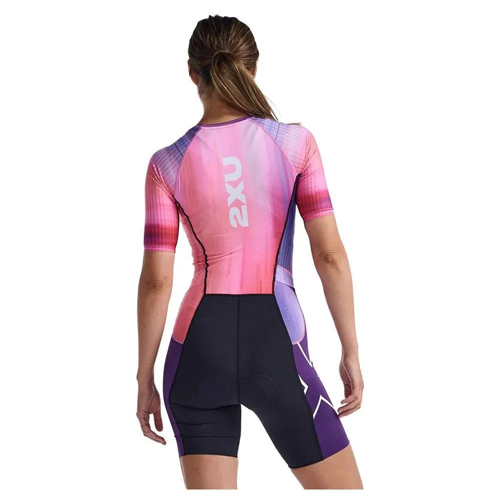 2XU South Africa - Women's Aero Sleeved Trisuit - Pastel Pink / Acai