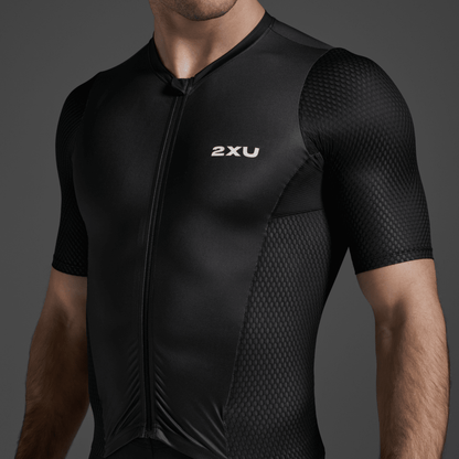 2XU South Africa - Men's Aero Hex Sleeved Trisuit - Black / White - Black/White