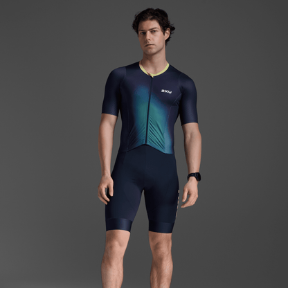 2XU South Africa - Men's Aero Hex Sleeved Trisuit - Midnight /Cool Matcha - Midnight / Cool Matcha