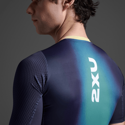 2XU South Africa - Men's Aero Hex Sleeved Trisuit - Midnight /Cool Matcha - Midnight / Cool Matcha