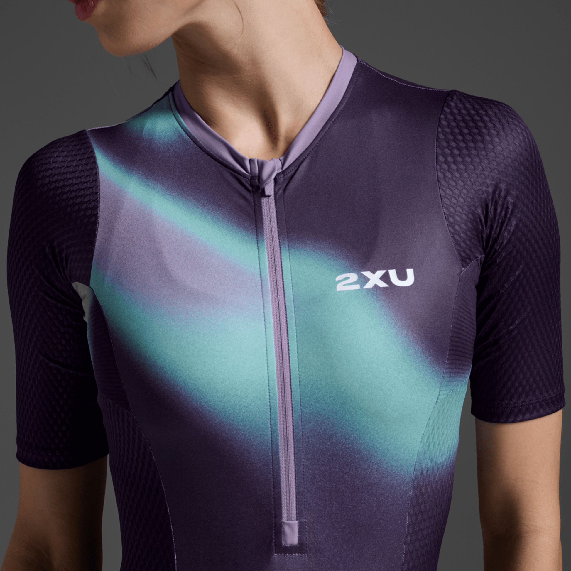 2XU South Africa - Women's Aero Hex Sleeved Trisuit - Midnight / Grape Fizz - Midnight / Grape Fizz